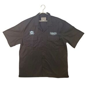 Carhartt WIP Mens Deli Camp Shirt Black Short Sleeve Graphic Work Shirt XL Big